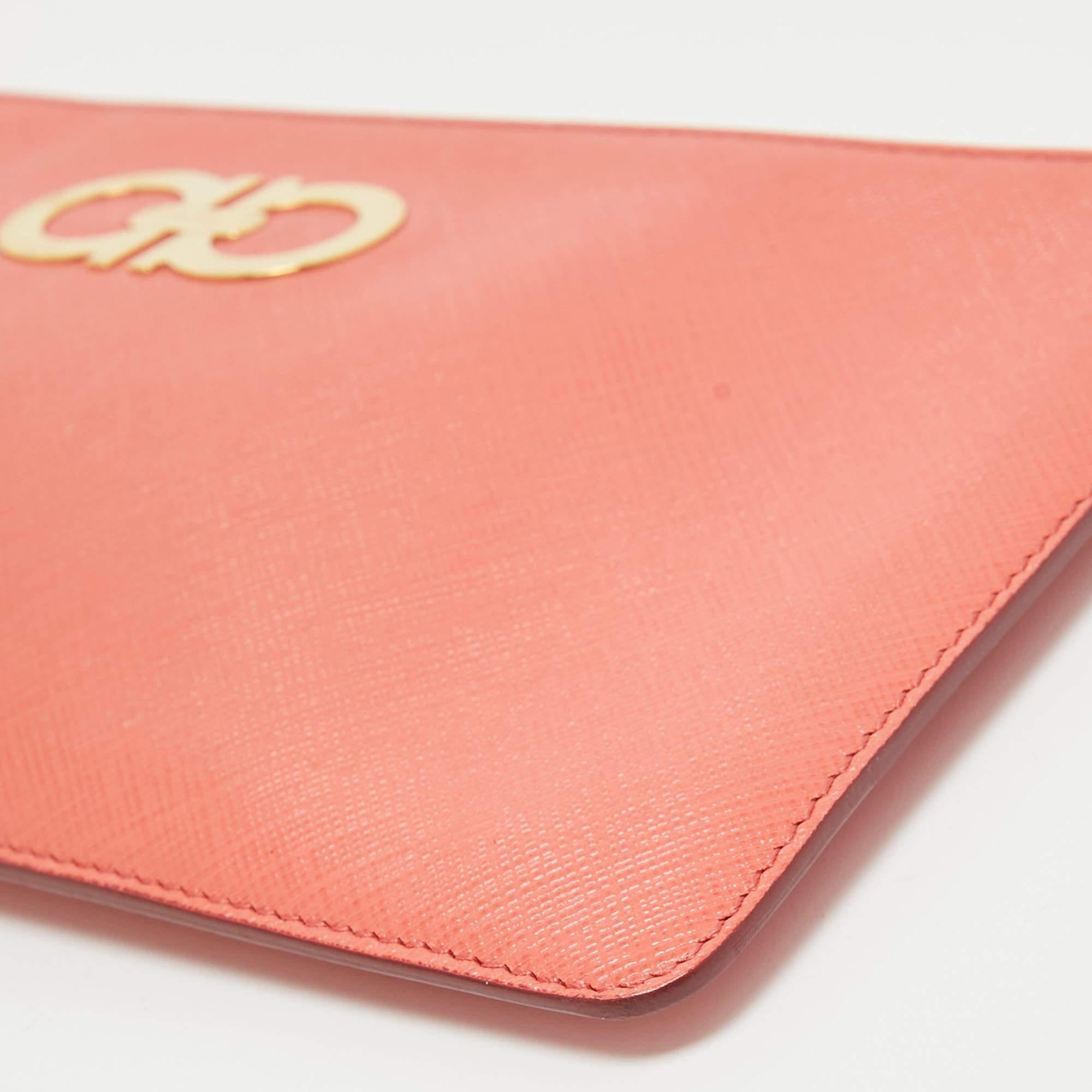 Salvatore Ferragamo Orange Leder Gancini Handgelenkstasche Clutch aus Leder im Angebot 5