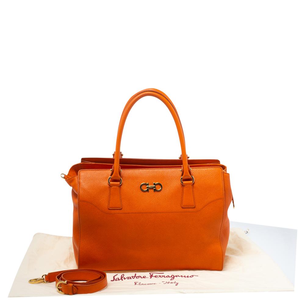 Salvatore Ferragamo Orange Leather Gancio Tote 8