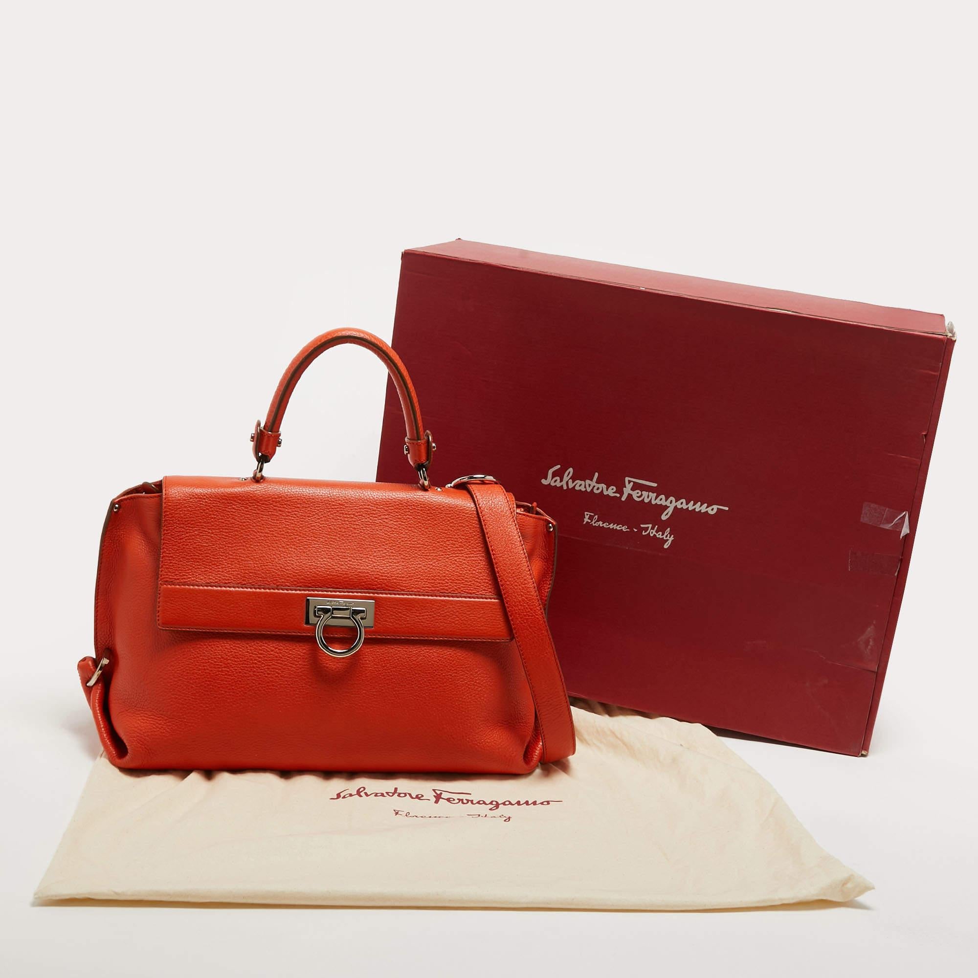 Salvatore Ferragamo Orange Leather Large Sofia Top Handle Bag In Excellent Condition For Sale In Dubai, Al Qouz 2
