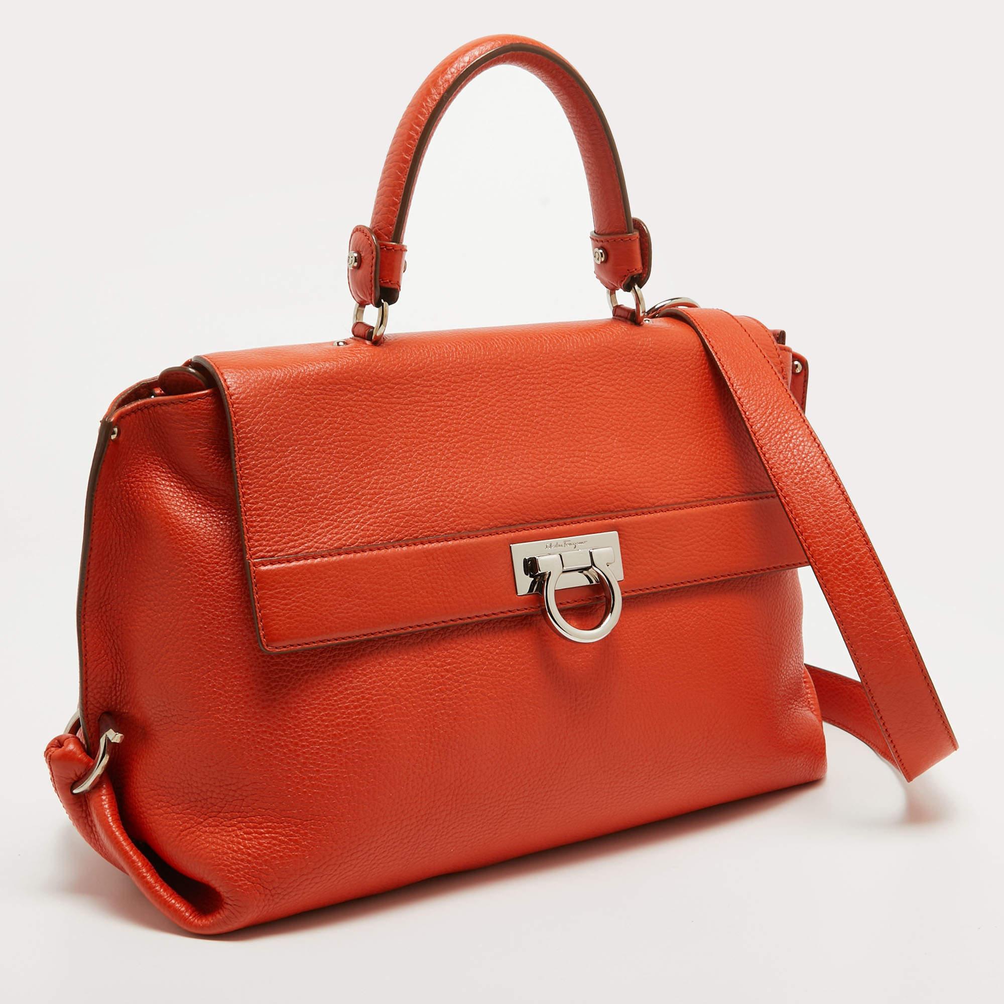 Women's Salvatore Ferragamo Orange Leather Large Sofia Top Handle Bag For Sale