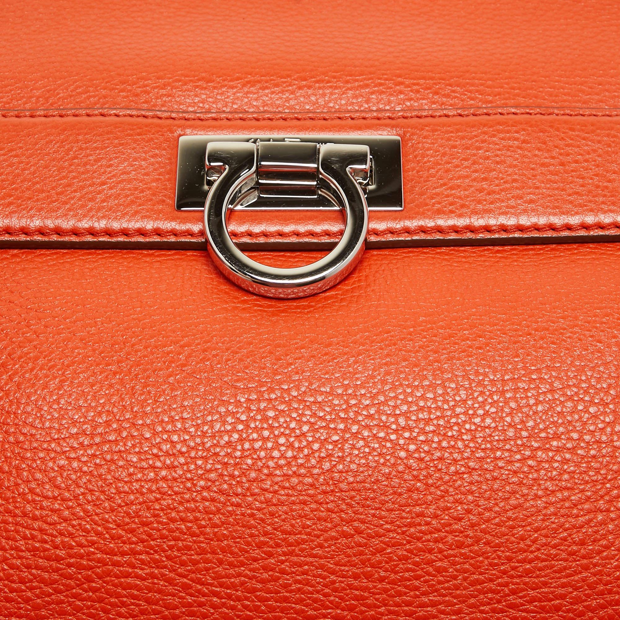 Salvatore Ferragamo Orange Leather Large Sofia Top Handle Bag For Sale 2