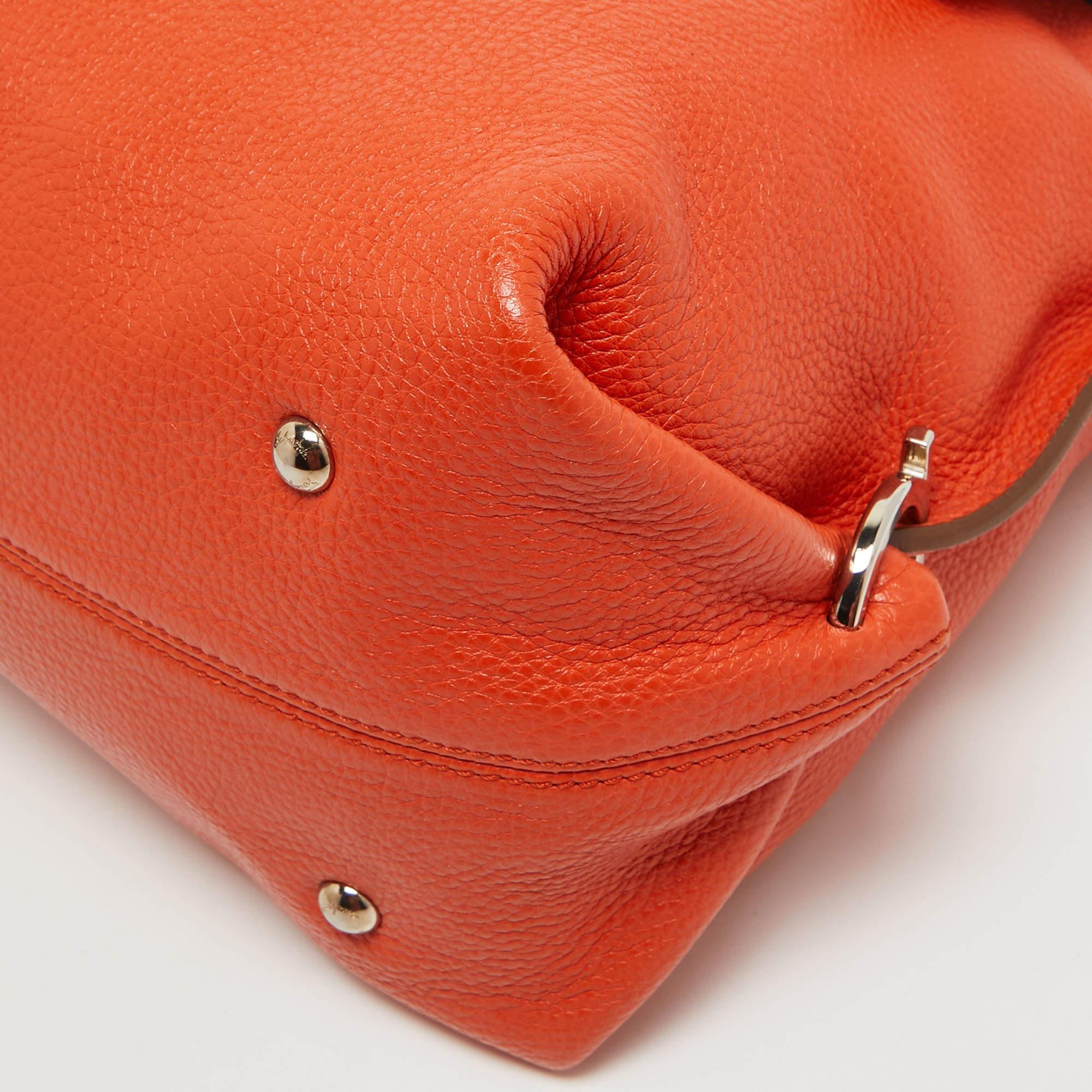 Salvatore Ferragamo Orange Leather Large Sofia Top Handle Bag For Sale 4