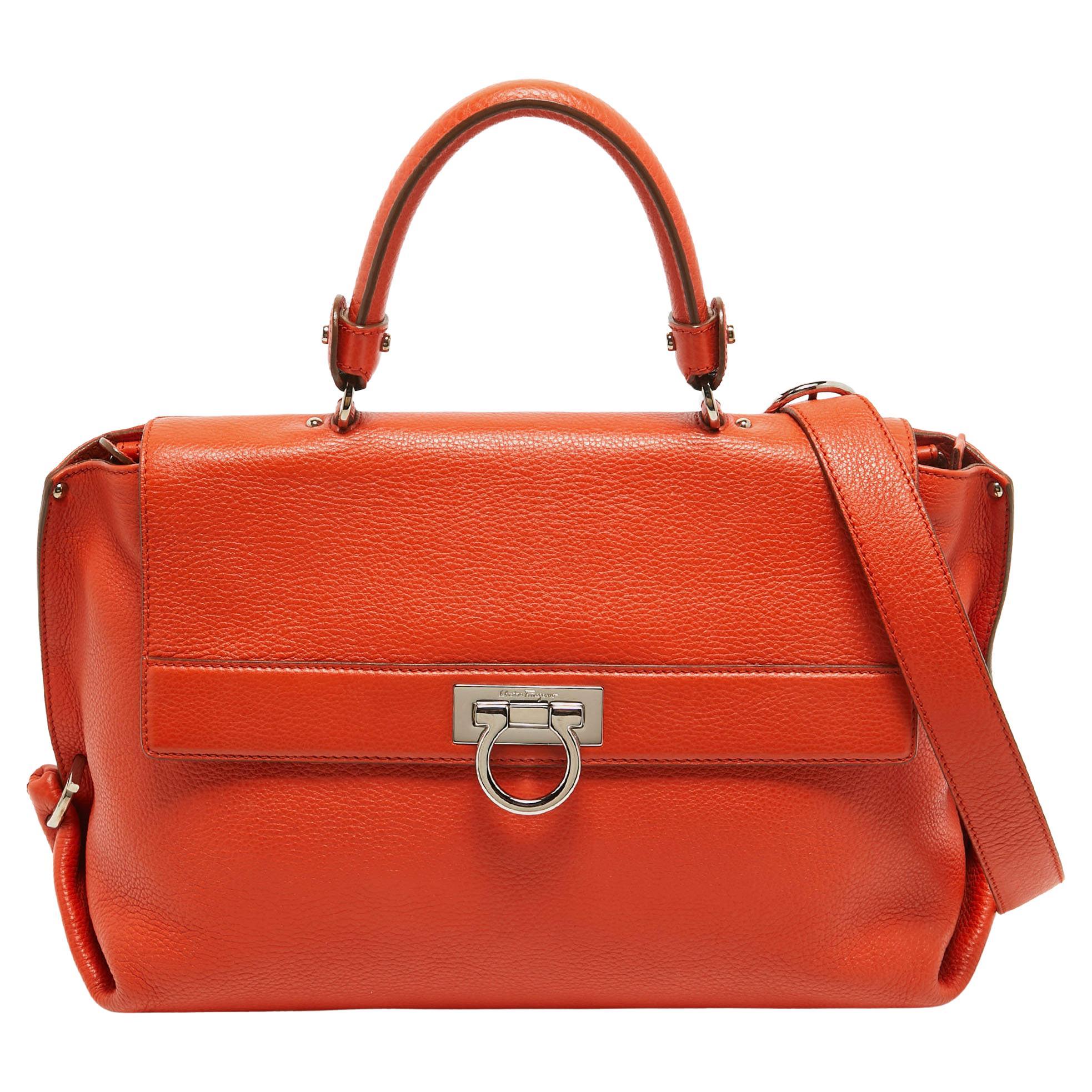 Salvatore Ferragamo Orange Leder Große Sofia Top Handle Bag im Angebot