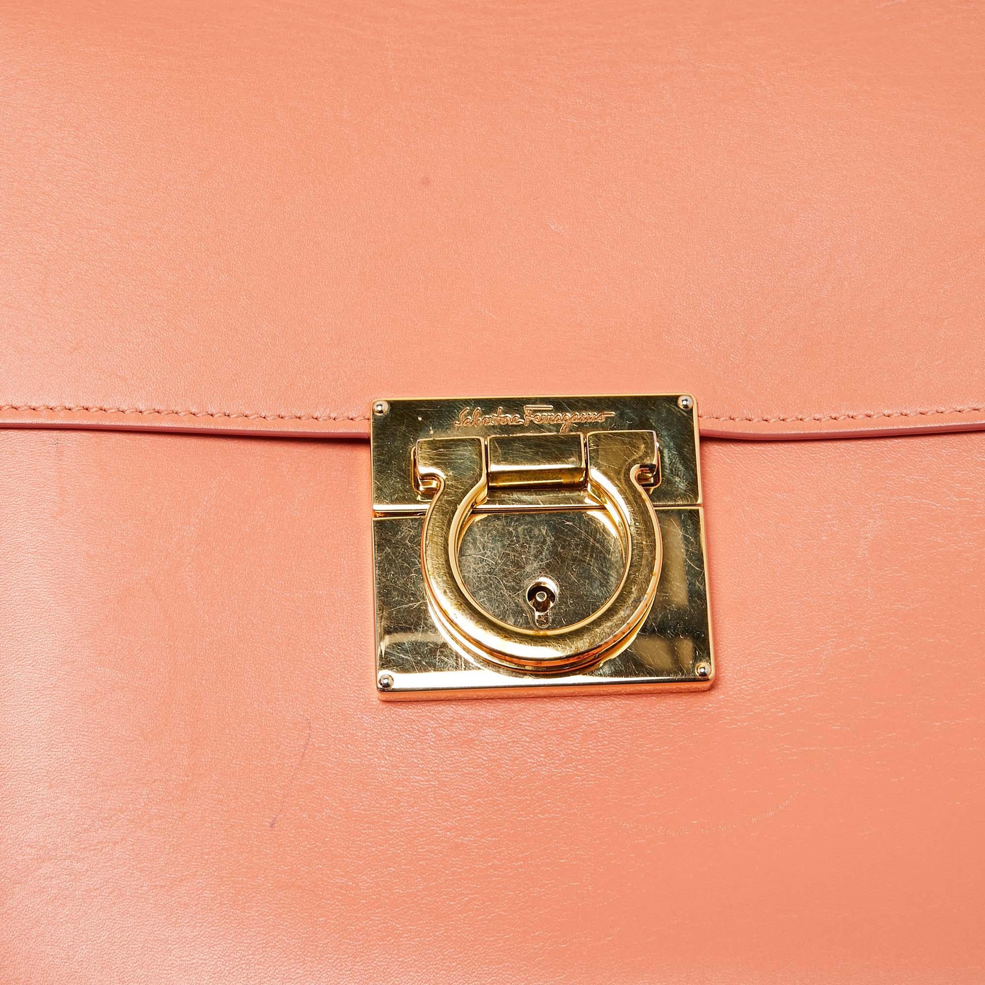 Salvatore Ferragamo Orange Leather Marisol Top Handle Bag For Sale 6