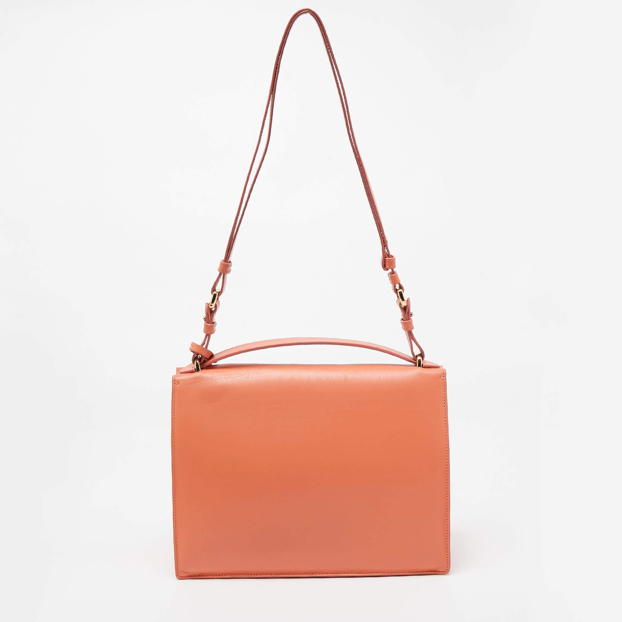 Women's Salvatore Ferragamo Orange Leather Marisol Top Handle Bag For Sale