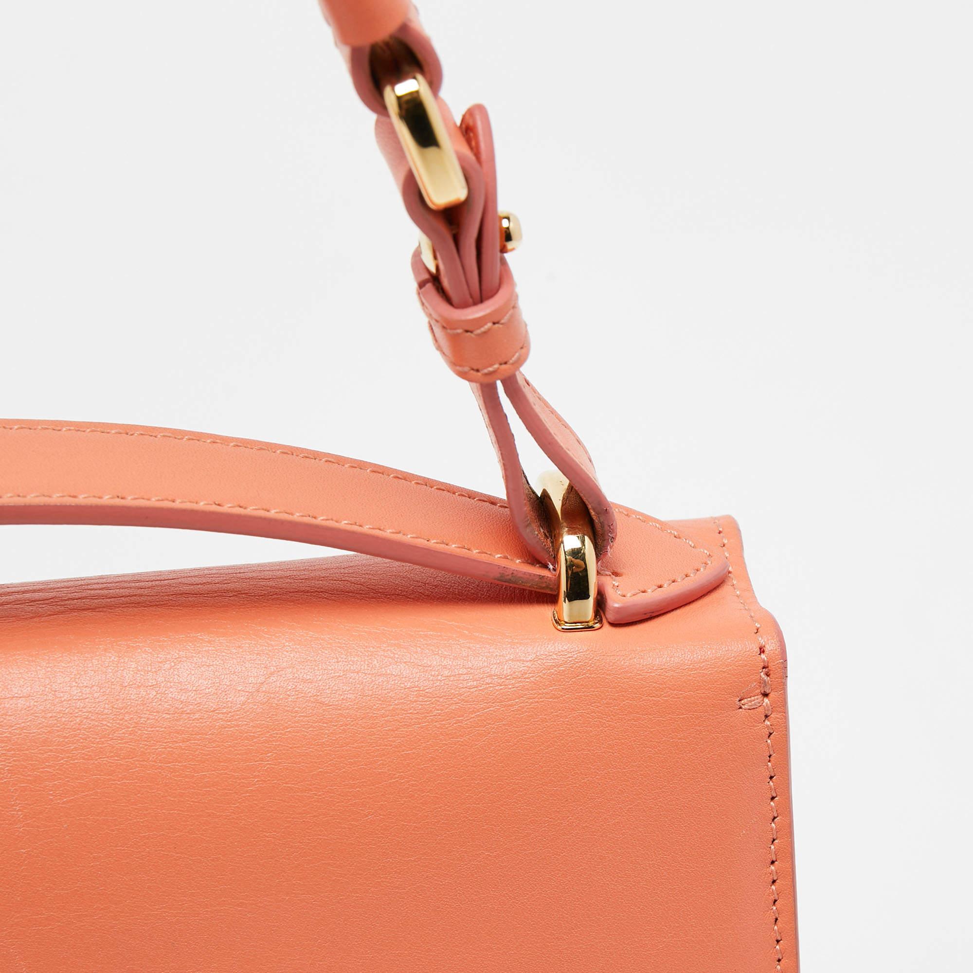 Salvatore Ferragamo Orange Leather Marisol Top Handle Bag For Sale 2