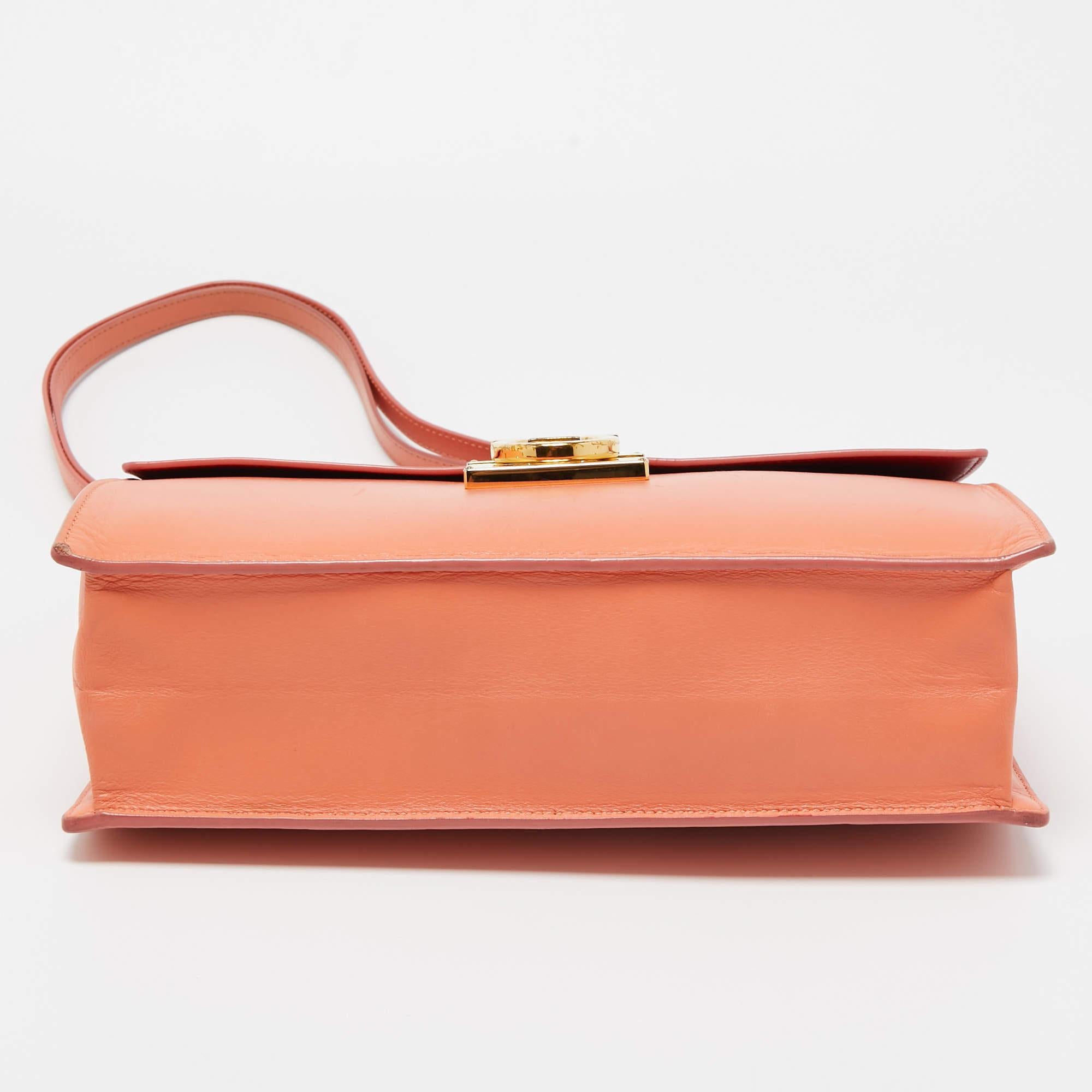 Salvatore Ferragamo Orange Leather Marisol Top Handle Bag For Sale 3