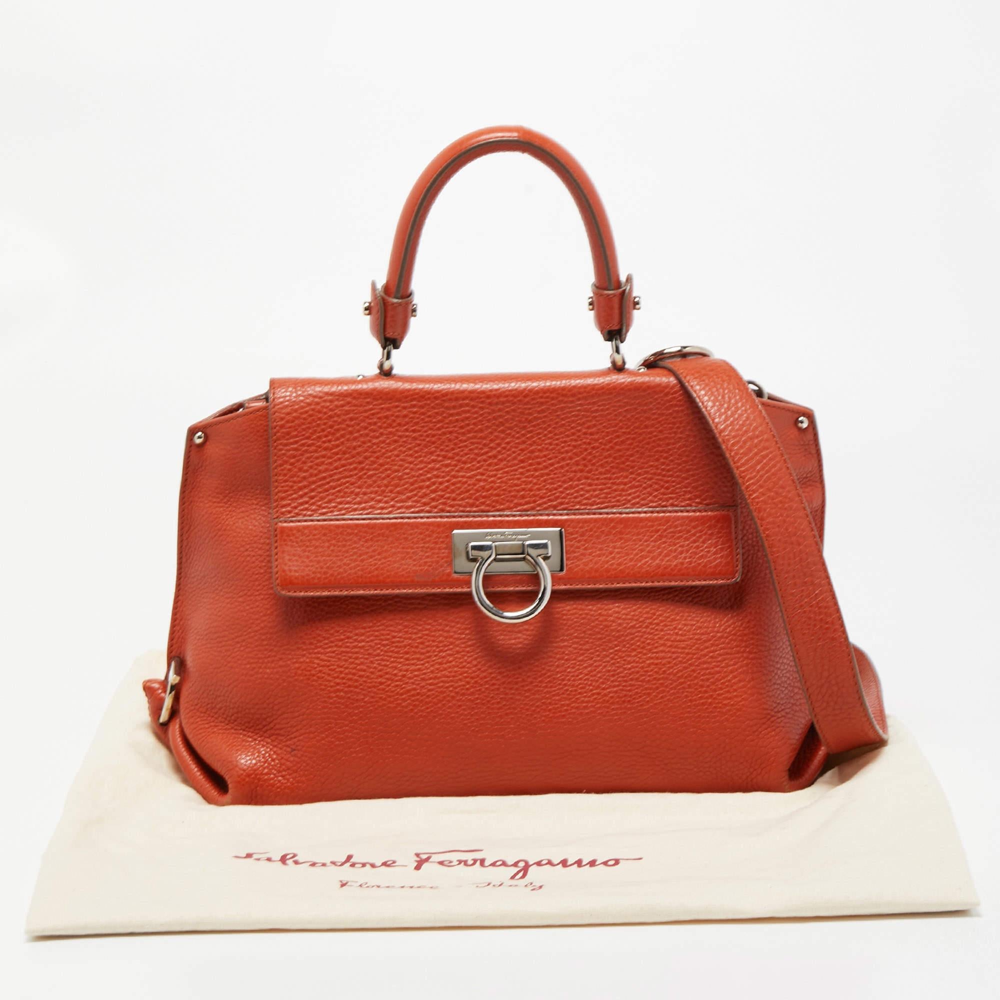 Salvatore Ferragamo Orange Leather Medium Sofia Top Handle Bag 6