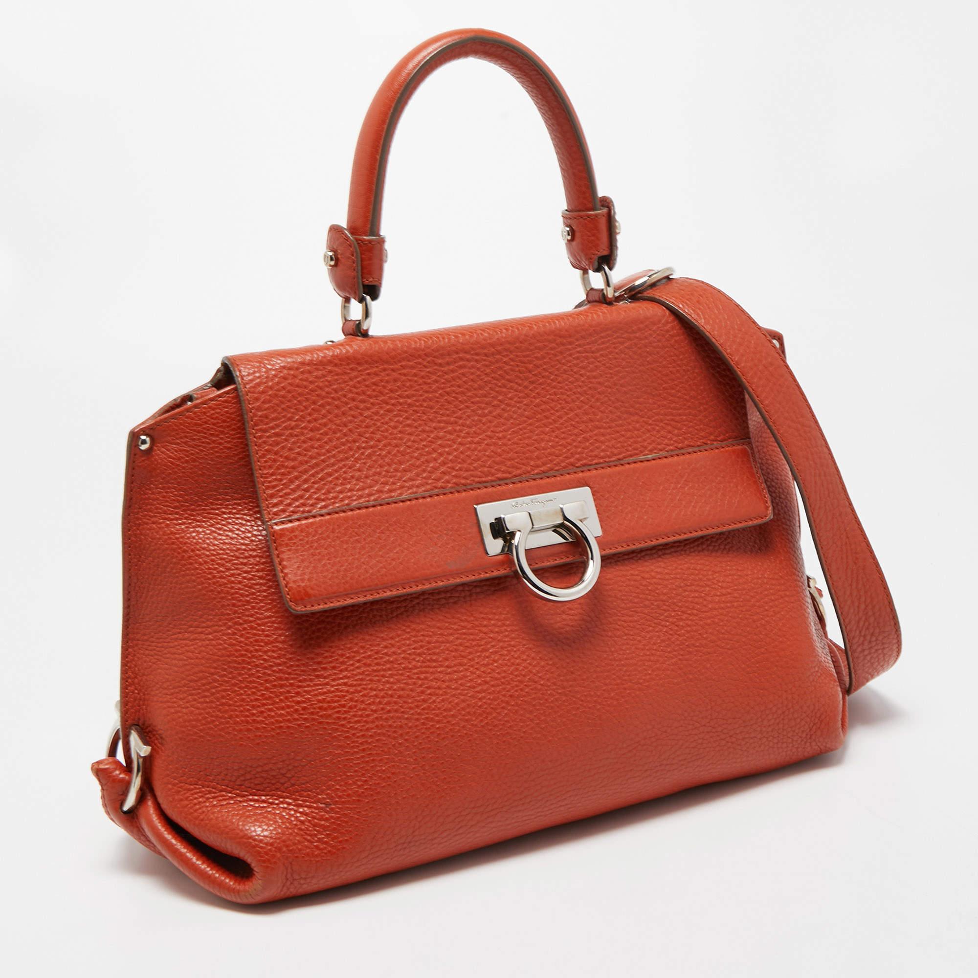 Salvatore Ferragamo Orange Leather Medium Sofia Top Handle Bag In Good Condition In Dubai, Al Qouz 2