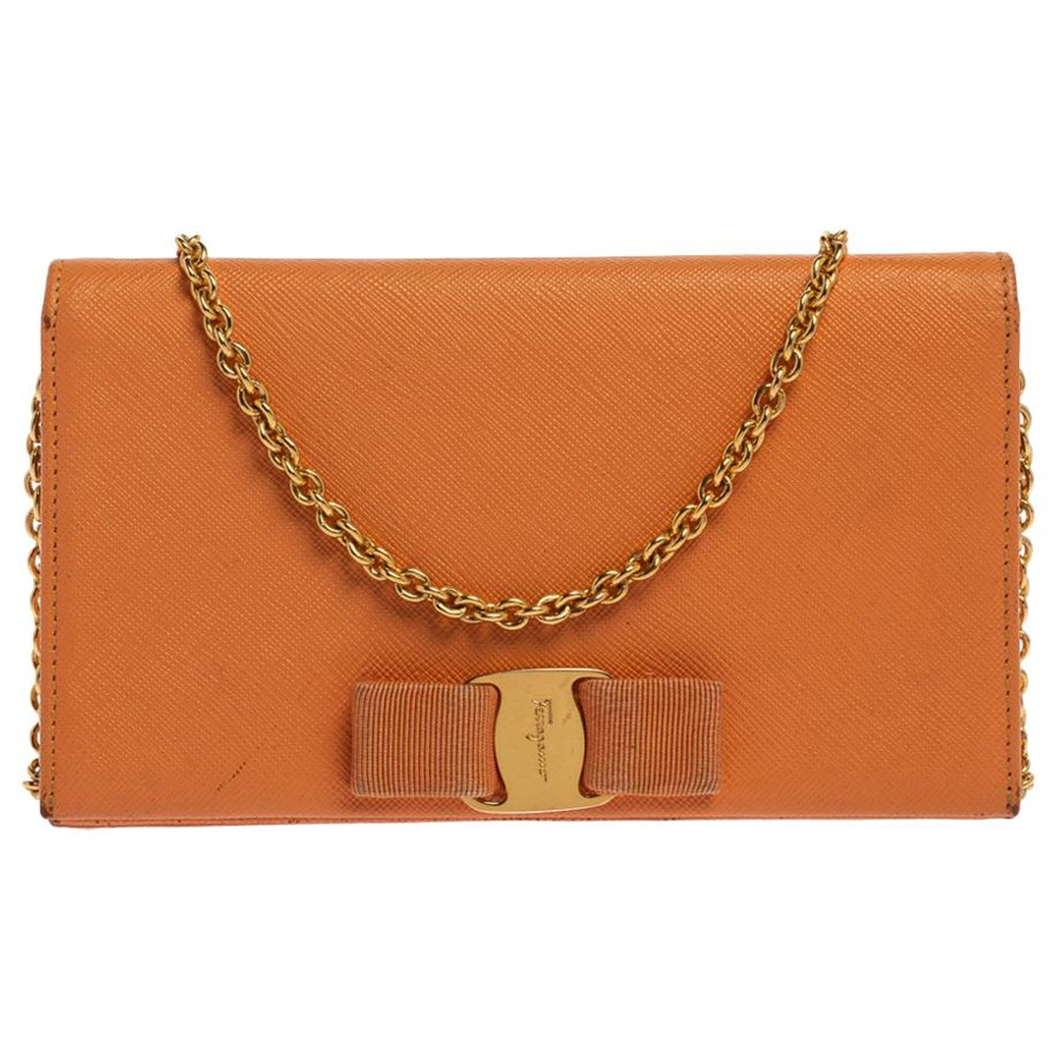 Salvatore Ferragamo Orange Leather Miss Vara Wallet On Chain For Sale at  1stDibs