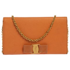 Salvatore Ferragamo Orange Leather Miss Vara Wallet On Chain