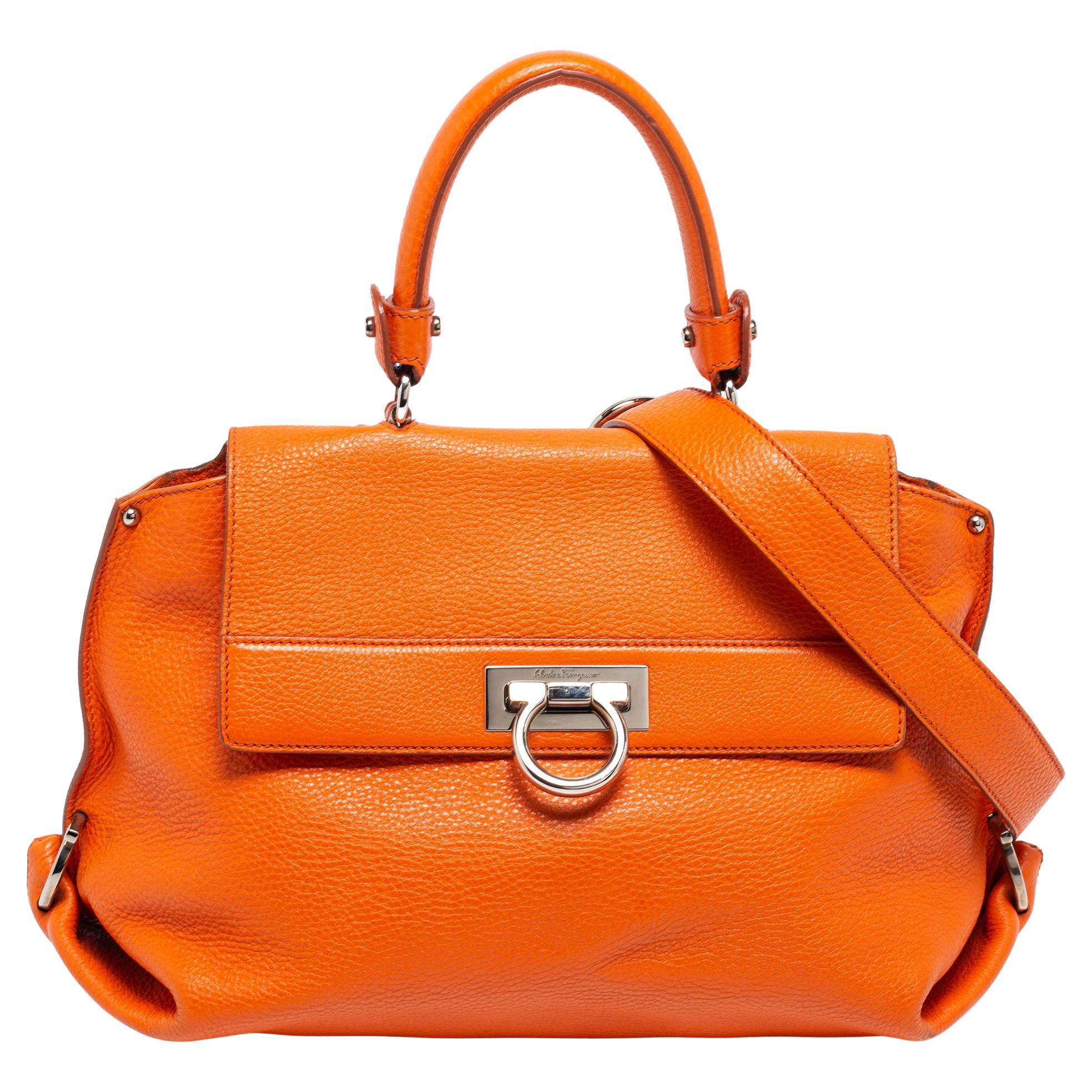 Salvatore Ferragamo Orange Leather Sofia Top Handle Bag For Sale at 1stDibs