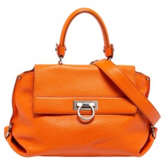 Salvatore Ferragamo Orange Leather Sofia Top Handle Bag