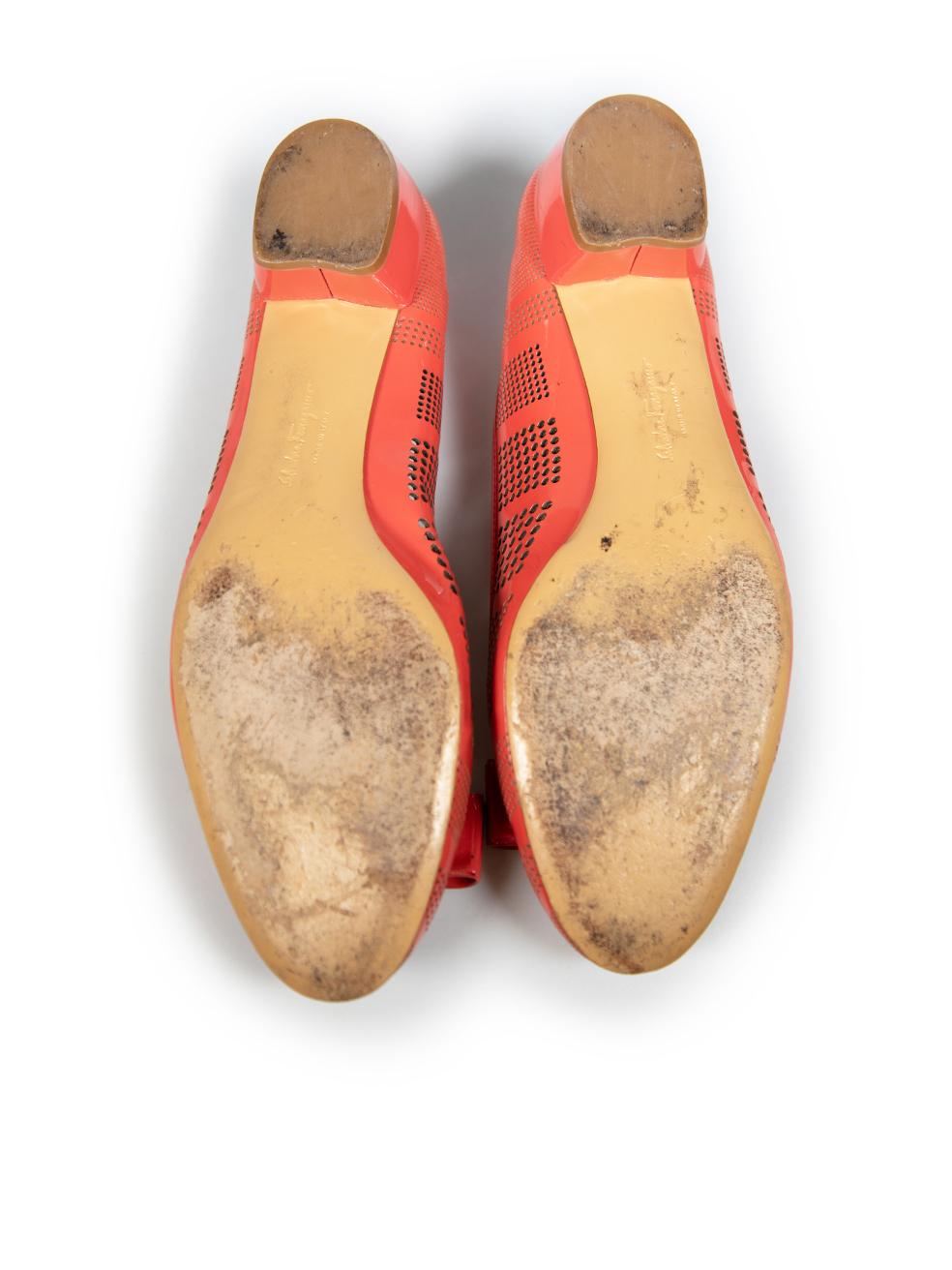 Women's Salvatore Ferragamo Orange Patent Ballet Flats Size IT 38