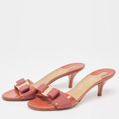 Salvatore Ferragamo Orange Patent Leather Bow Slide Sandals Size 37.5