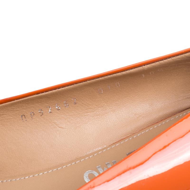 Salvatore Ferragamo Orange Patent Leather Posi Flats Size 41 3