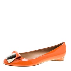 Salvatore Ferragamo Orange Patent Leather Posi Flats Size 41