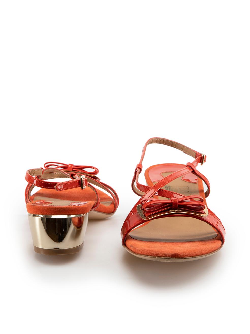 Salvatore Ferragamo Orange Patent Leather Sandals Size US 6.5 In Excellent Condition For Sale In London, GB