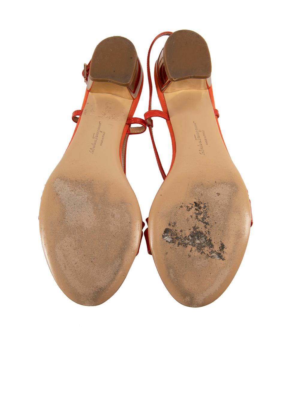 Women's Salvatore Ferragamo Orange Patent Leather Sandals Size US 6.5 For Sale