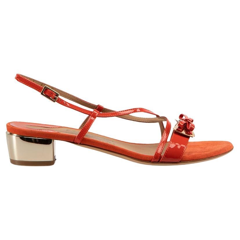 Salvatore Ferragamo Orange Patent Leather Sandals Size US 6.5 For Sale