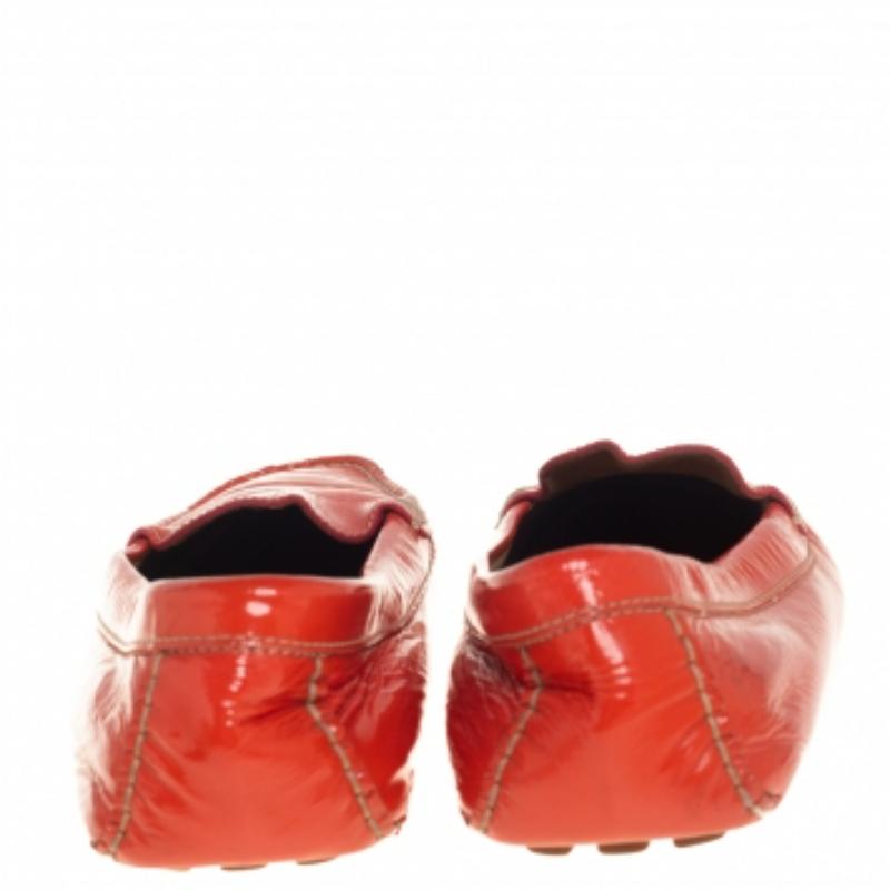 Salvatore Ferragamo Orange Patent Leather Slip On Loafers Size 38.5 For Sale 1
