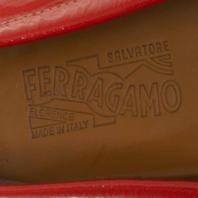 Salvatore Ferragamo Orange Patent Leather Slip On Loafers Size 38.5 For Sale 3