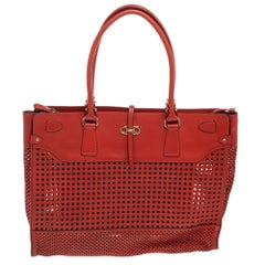 Used Salvatore Ferragamo Orange Perforated Leather Briana Tote