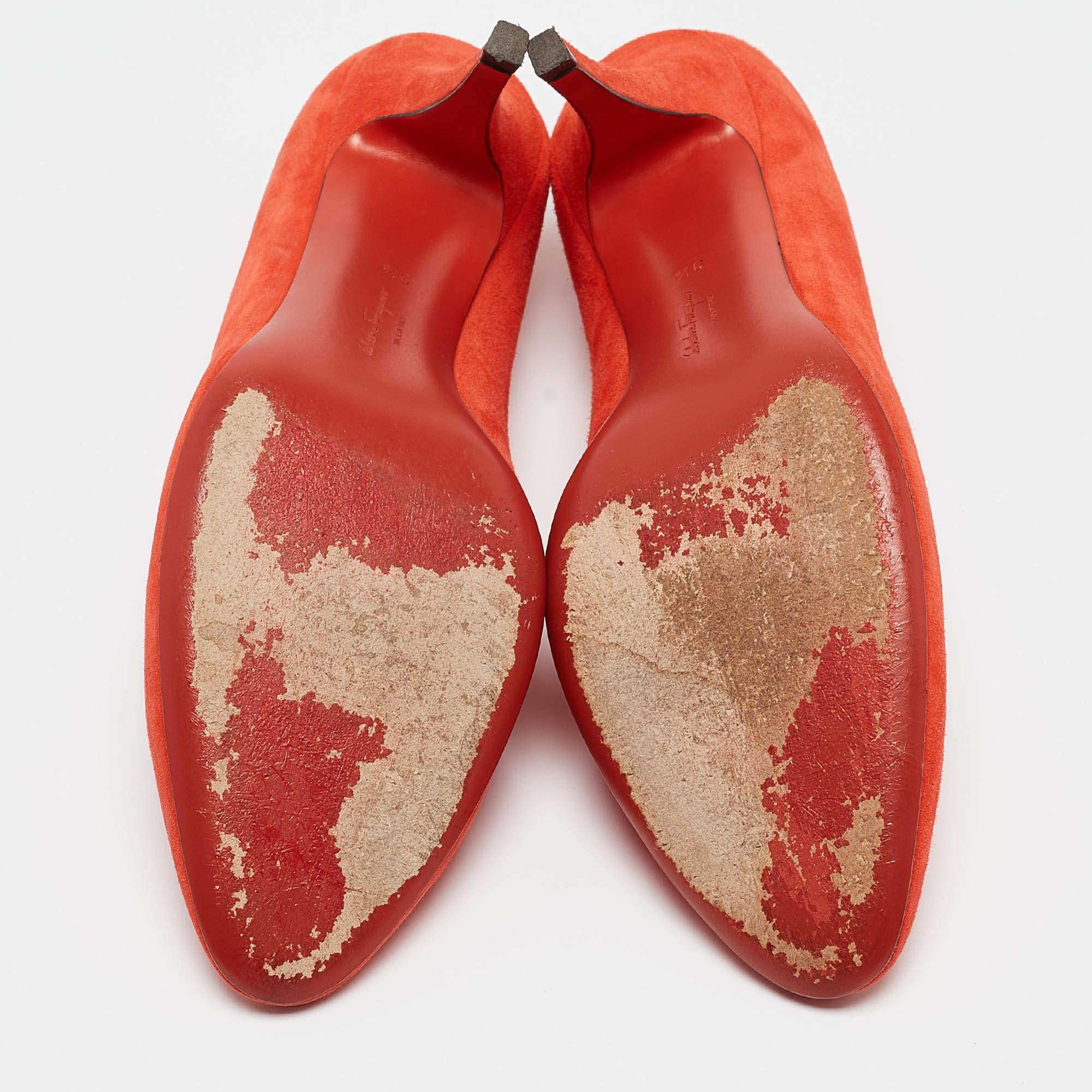Salvatore Ferragamo Orange Suede Round Toe Pumps Size 40 1