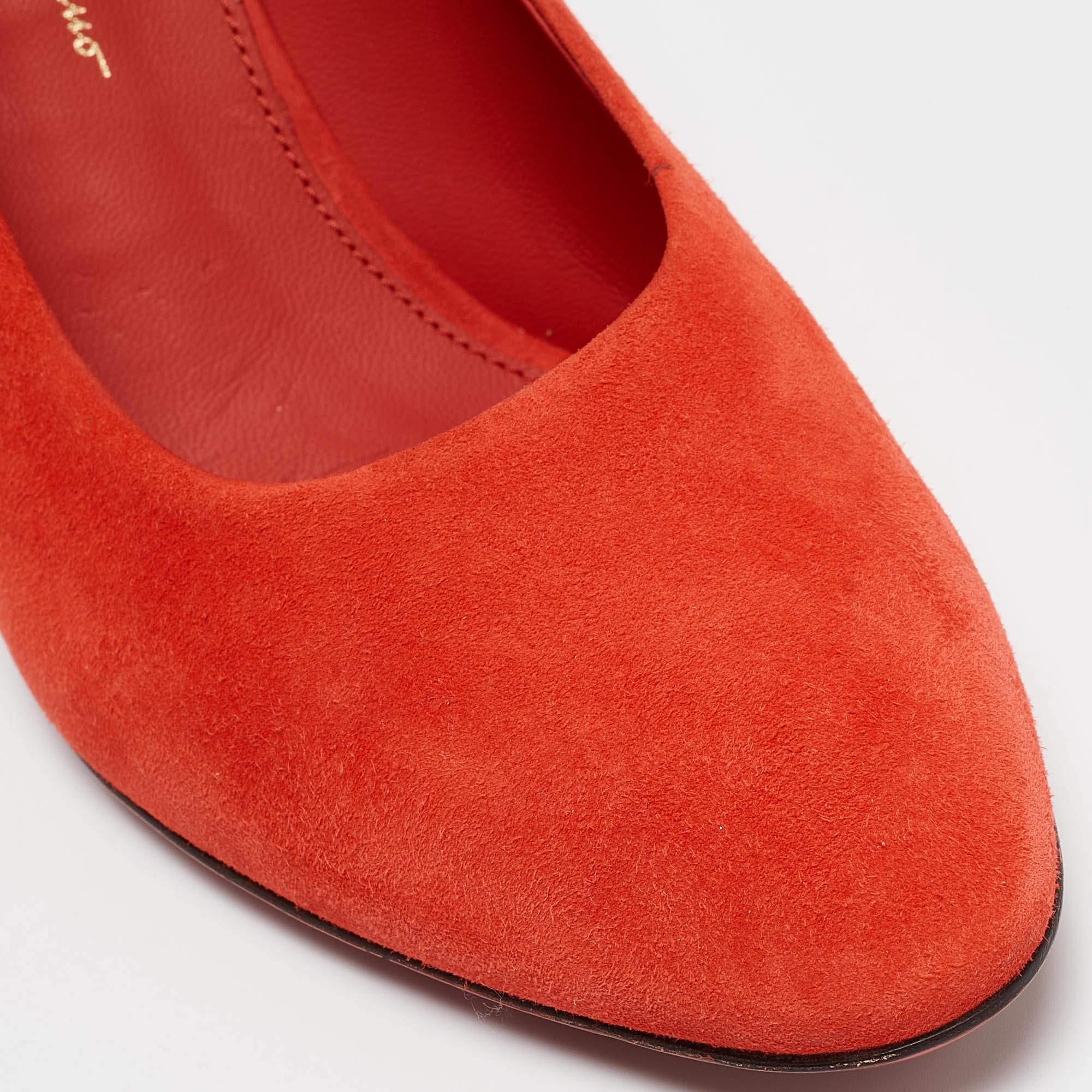 Salvatore Ferragamo Orange Suede Round Toe Pumps Size 40 2