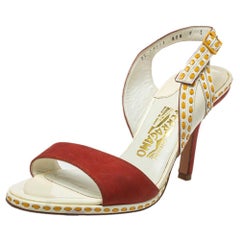 Salvatore Ferragamo Orange/White Patent And Leather Slingback Sandals Size 39.5