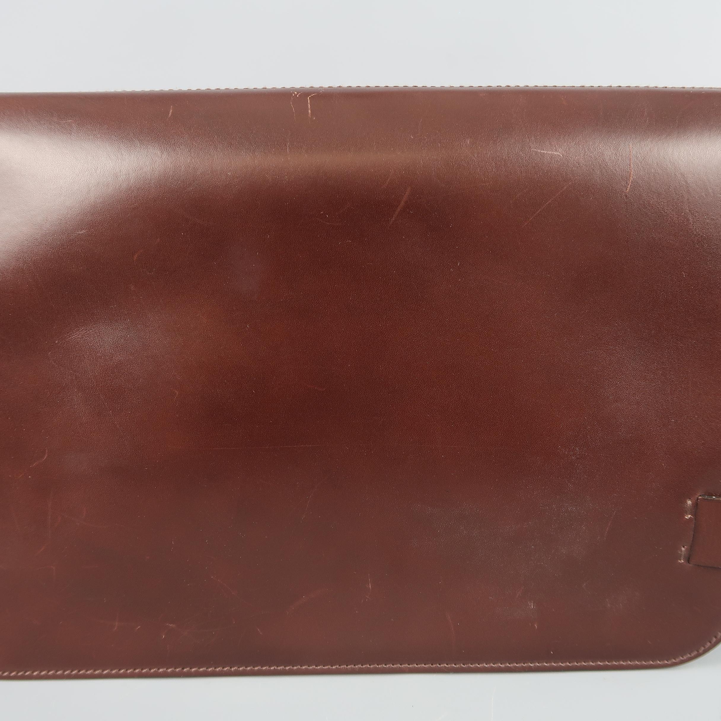 SALVATORE FERRAGAMO Oxblood Brown Leather Portfolio Briefcase In Good Condition In San Francisco, CA