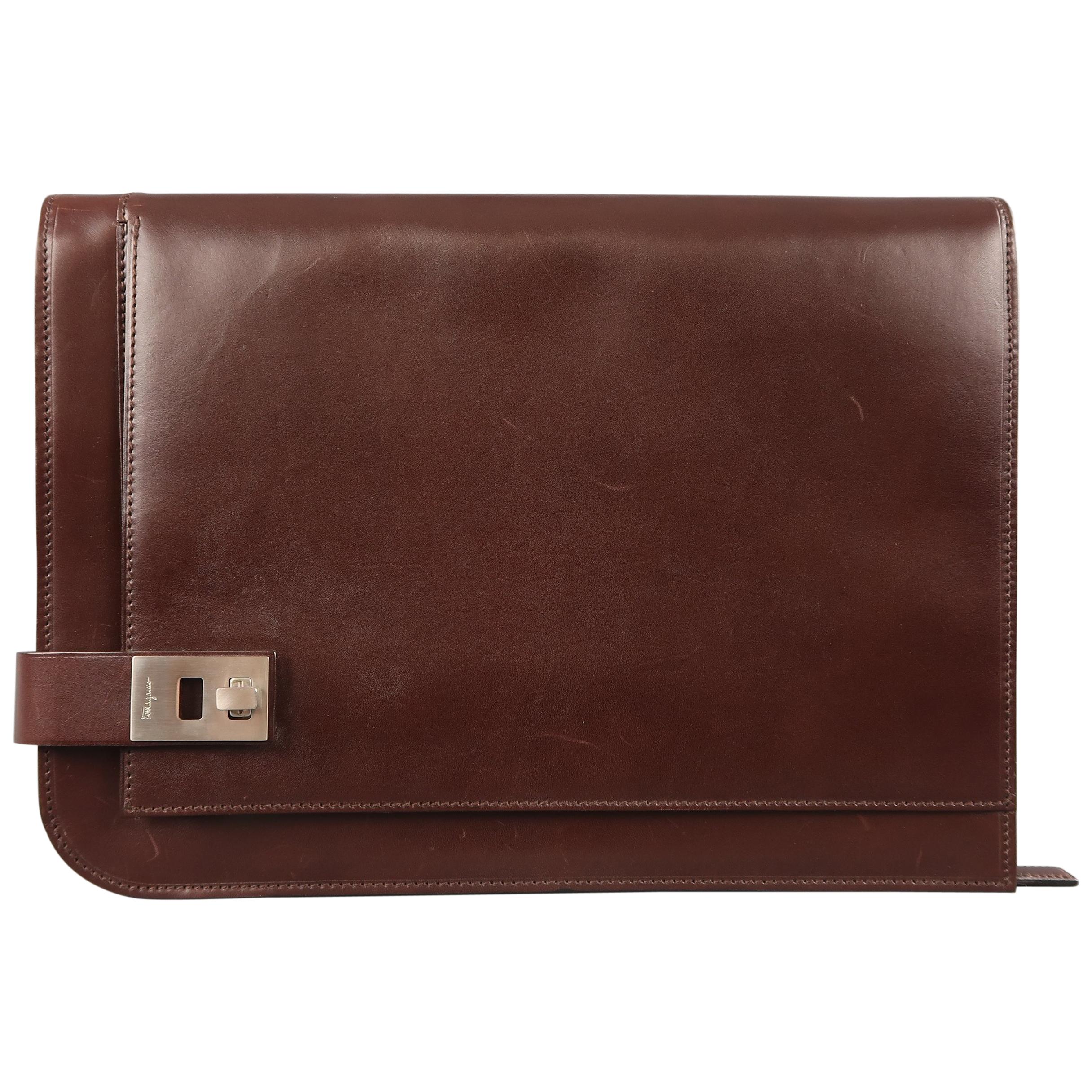 SALVATORE FERRAGAMO Oxblood Brown Leather Portfolio Briefcase
