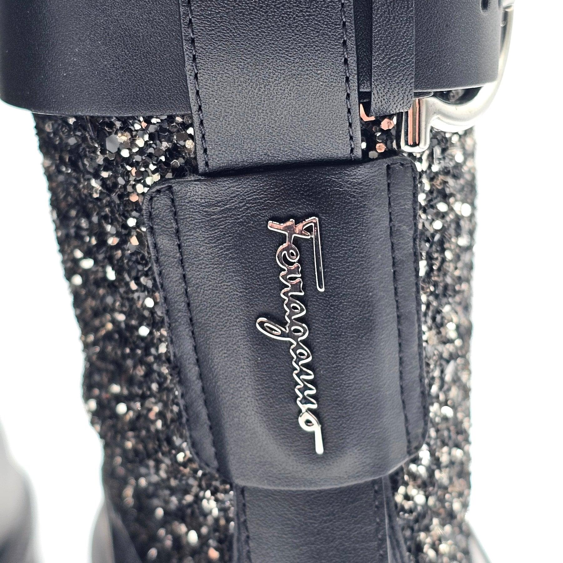 Donna Salvatore Ferragamo Paris - Stivali da motociclista impreziositi in pelle - Nero in vendita