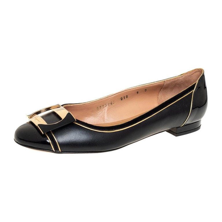 Salvatore Ferragamo Patent And Leather Missy Ballet Flats Size 39.5 at ...