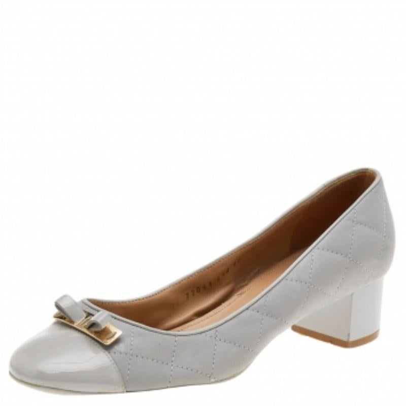 Salvatore Ferragamo Patent Leather & Quilted Leather Block Heel Pumps Size 40.5 For Sale 1