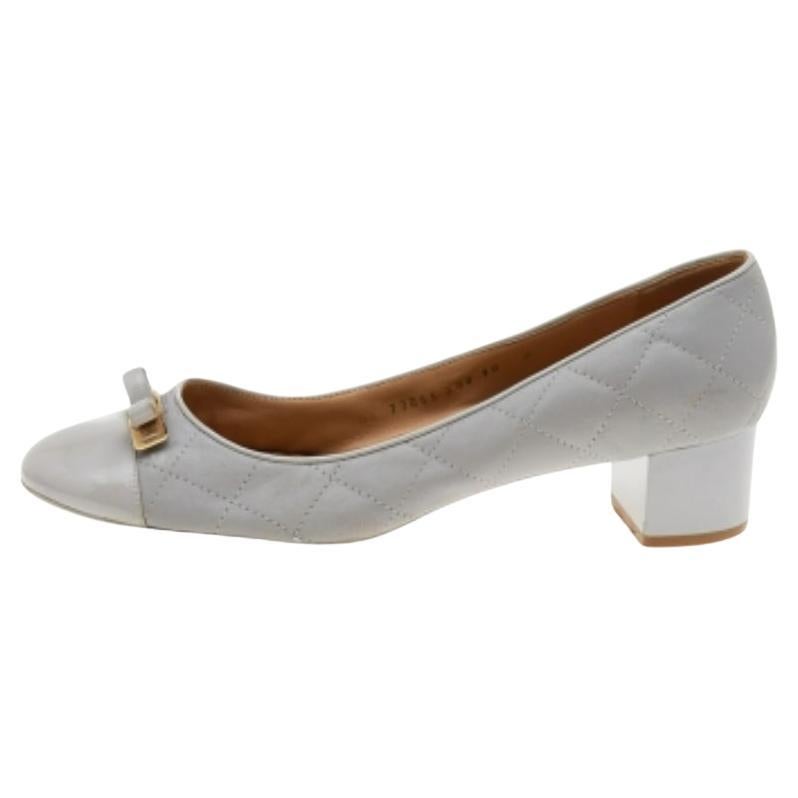 Salvatore Ferragamo Patent Leather & Quilted Leather Block Heel Pumps Size 40.5 For Sale