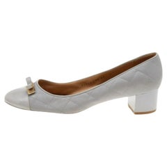 Salvatore Ferragamo Patent Leather & Quilted Leather Block Heel Pumps Size 40.5