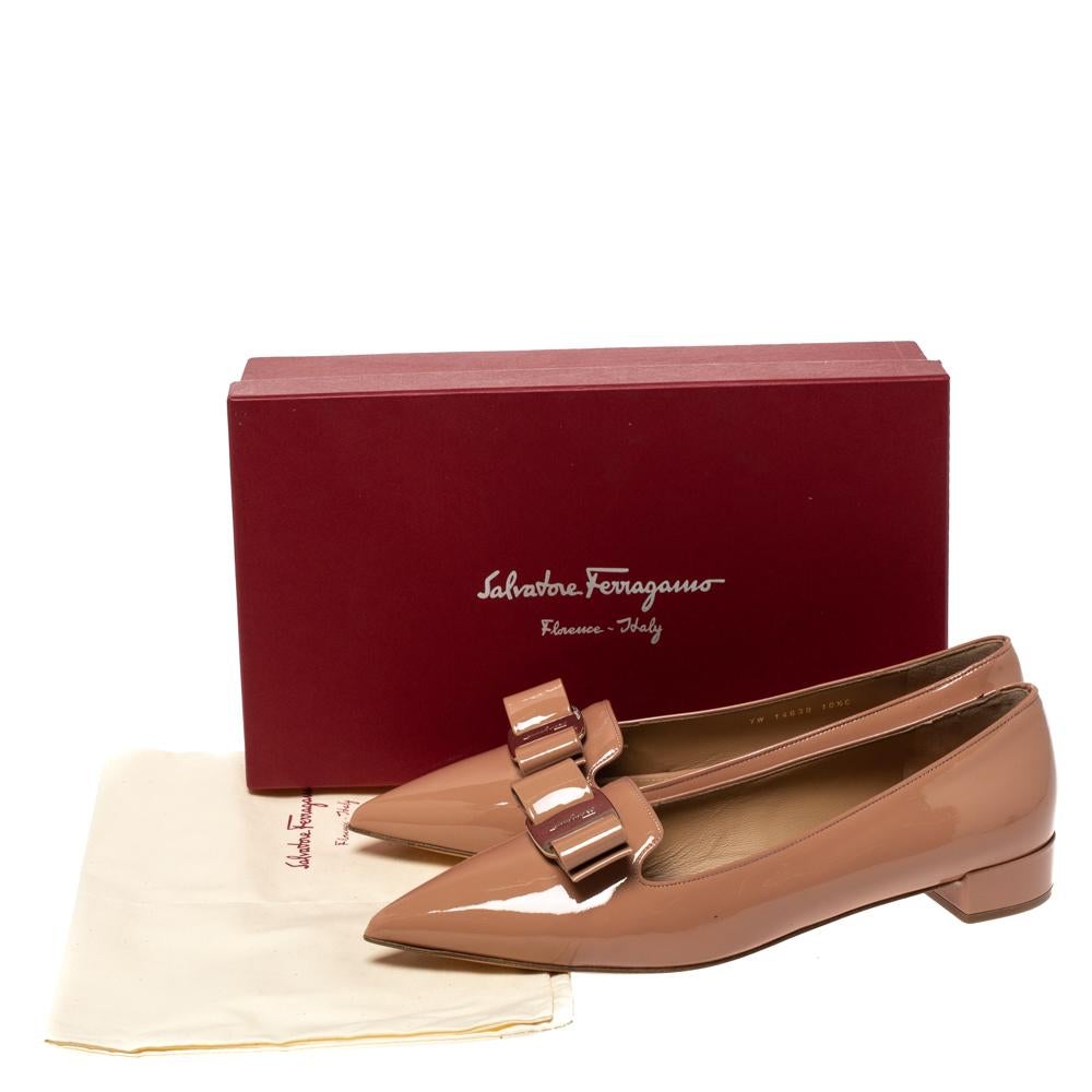 Salvatore Ferragamo Peach Patent Leather Alice Point Toe Ballet Flats Size 41 1