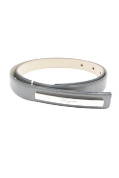 Salvatore Ferragamo Pewter Leather Thin Belt with Silver Logo Plate
