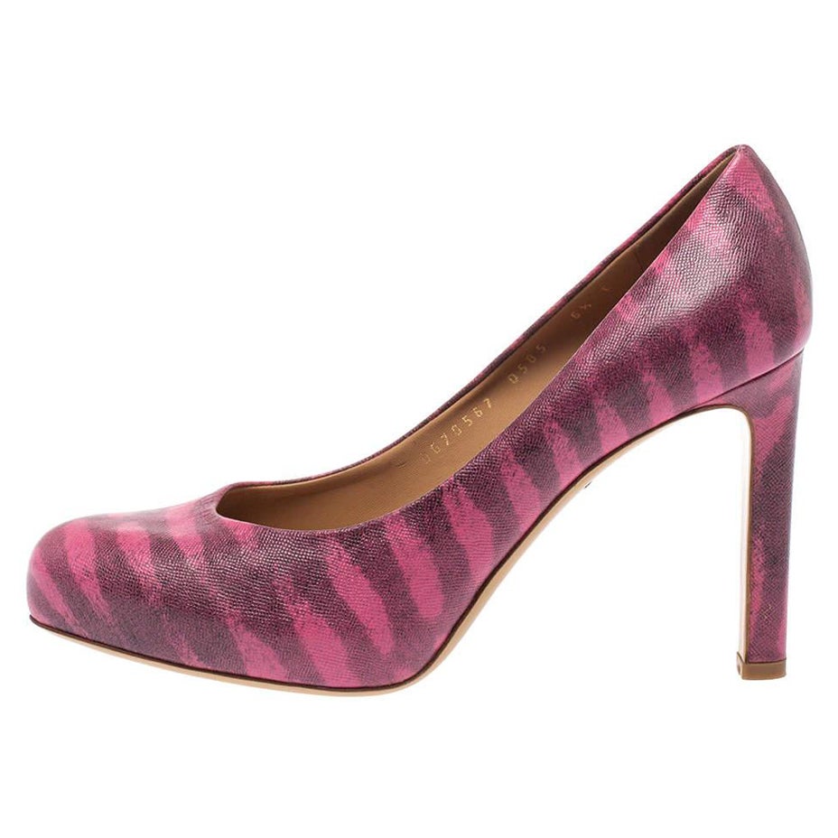 Salvatore Ferragamo Pink Animal Print Leather Pumps Size 37