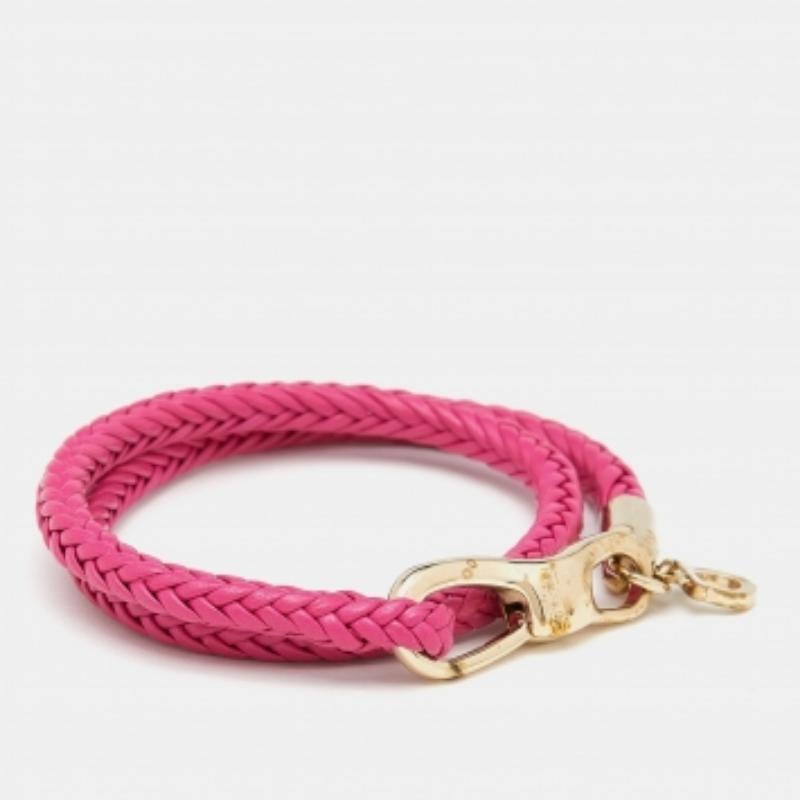 Salvatore Ferragamo Bracciale a fascia in pelle intrecciata rosa tono oro in vendita 1