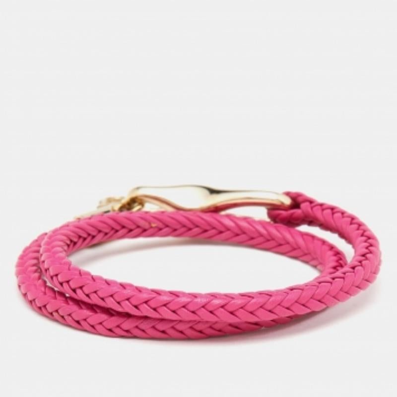 Salvatore Ferragamo Bracciale a fascia in pelle intrecciata rosa tono oro in vendita 2