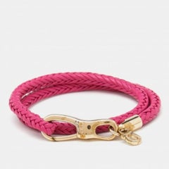 Salvatore Ferragamo Bracciale a fascia in pelle intrecciata rosa tono oro