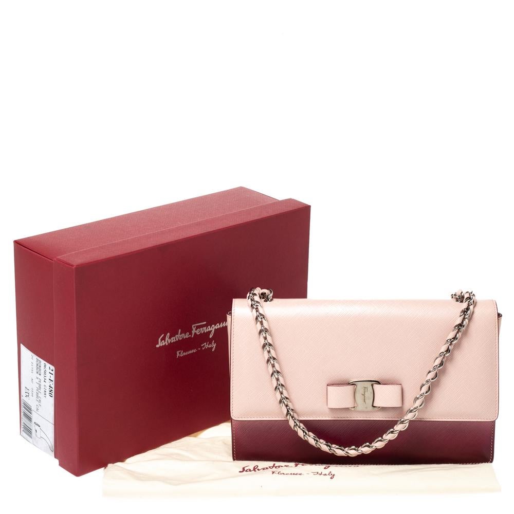 Salvatore Ferragamo Pink/Burgundy Ombre Leather Ginny Shoulder Bag 5