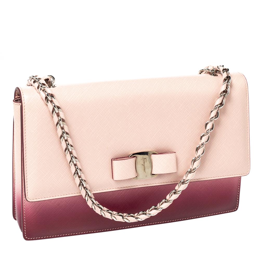 White Salvatore Ferragamo Pink/Burgundy Ombre Leather Ginny Shoulder Bag