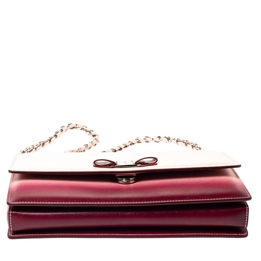 Salvatore Ferragamo Pink/Burgundy Ombre Leather Ginny Shoulder Bag In Excellent Condition In Dubai, Al Qouz 2