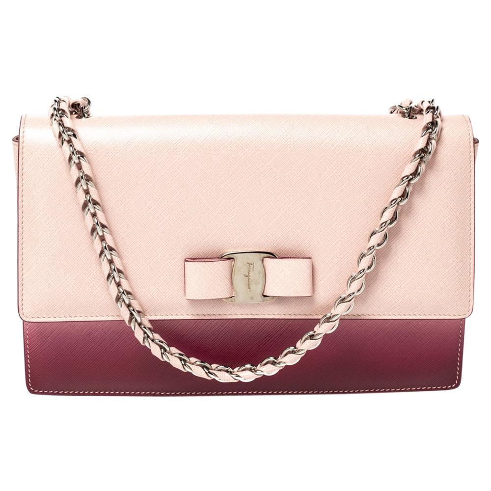 Salvatore Ferragamo Pink/Burgundy Ombre Leather Ginny Shoulder Bag