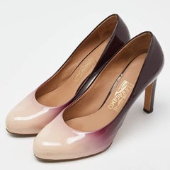 Salvatore Ferragamo Pink/Burgundy Ombre Patent Leather Platform Pumps Size 39