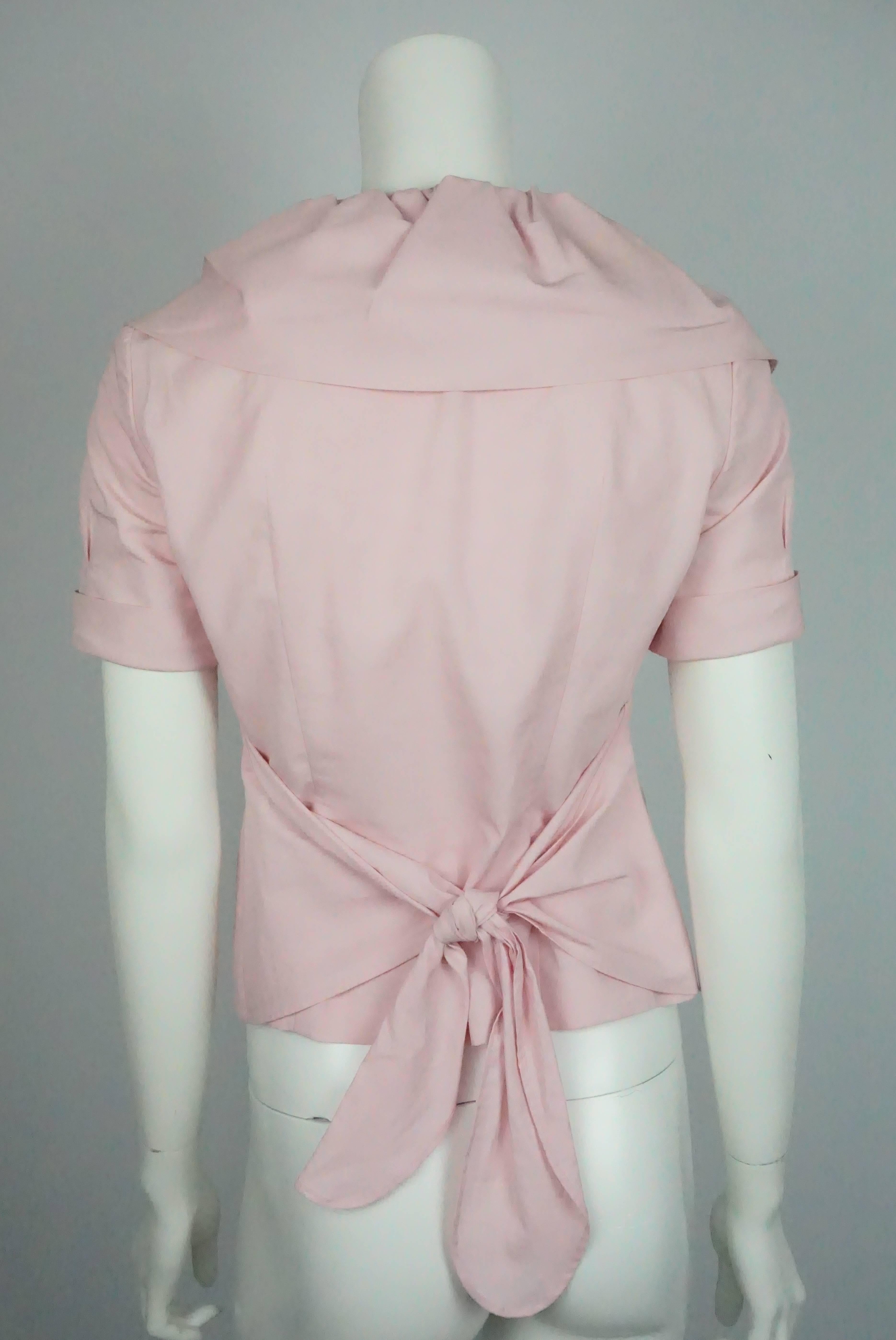 Gray Salvatore Ferragamo Pink Cotton and Linen Blend Top S / S For Sale