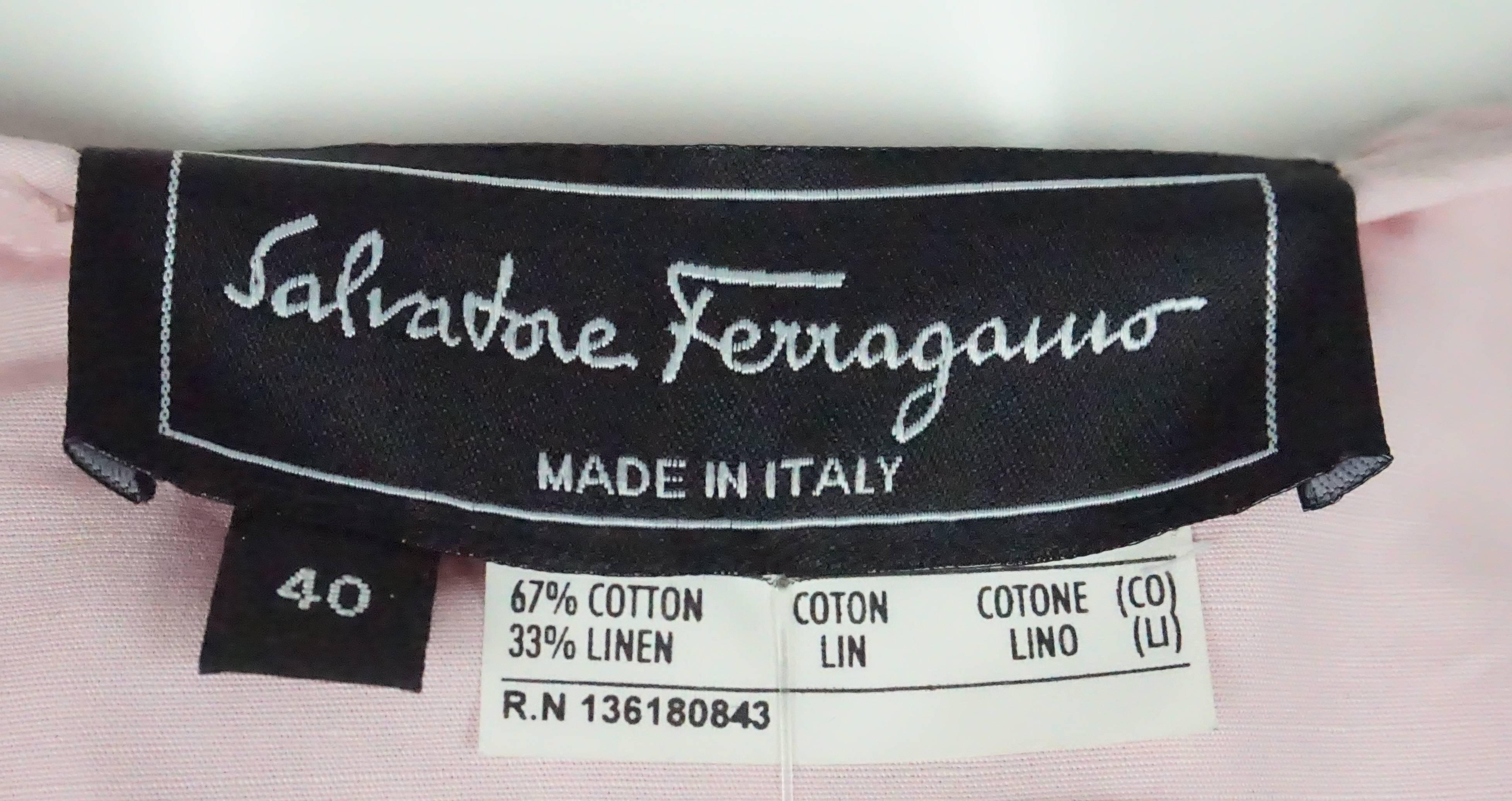 Salvatore Ferragamo Pink Cotton and Linen Blend Top S / S  For Sale 1